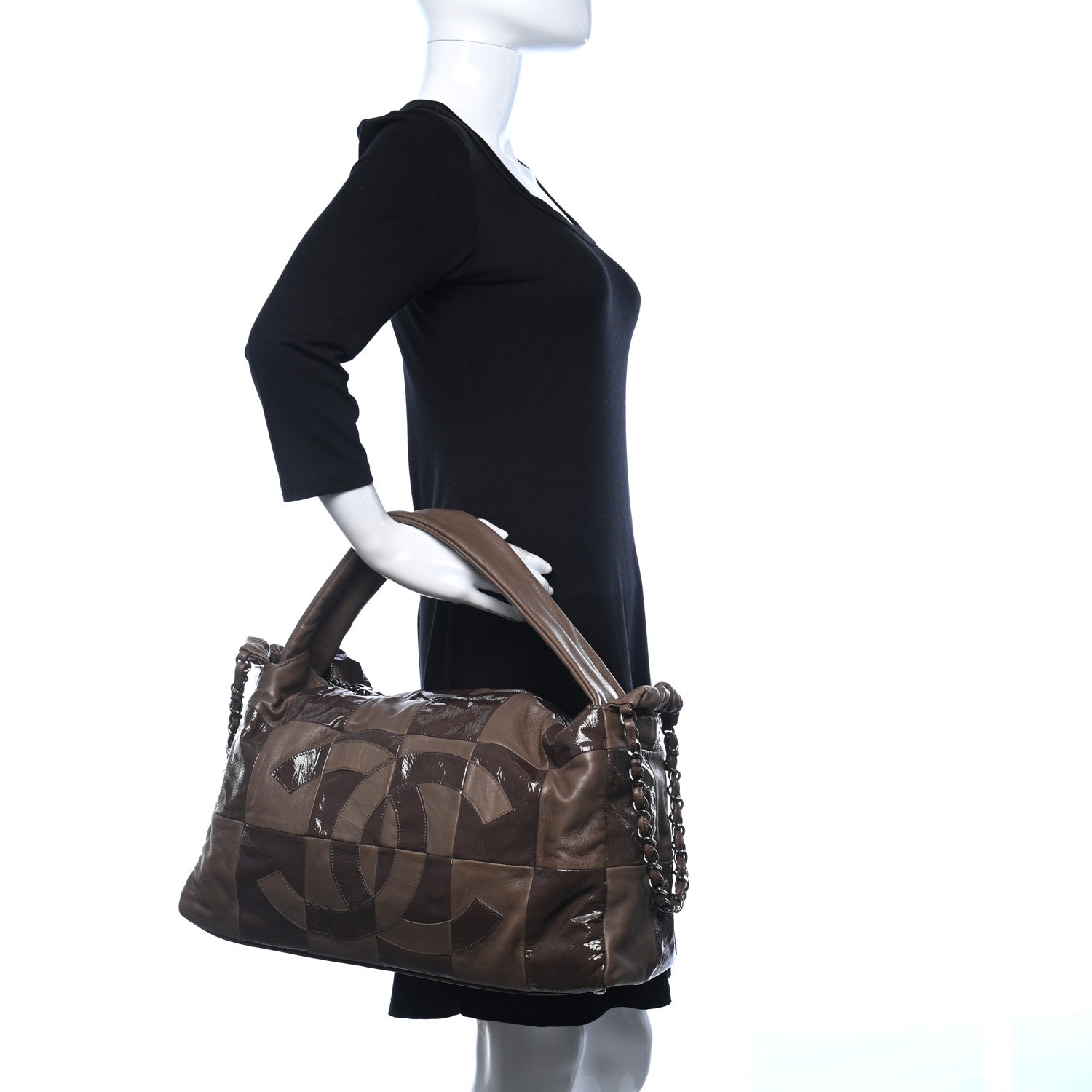 Chanel Patent Patchwork Large Brooklyn Tote Brown 2 of 10