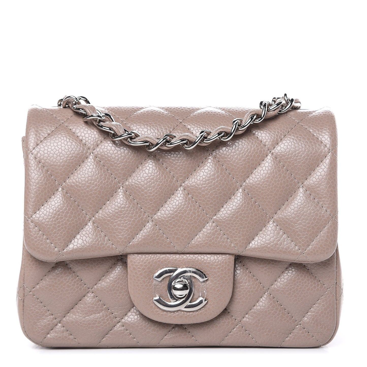 Caviar Quilted Mini Square Flap Taupe