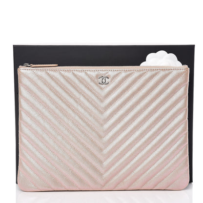 Chanel Iridescent Caviar Chevron Quilted Medium Cosmetic Case Light Gold 10 of 10