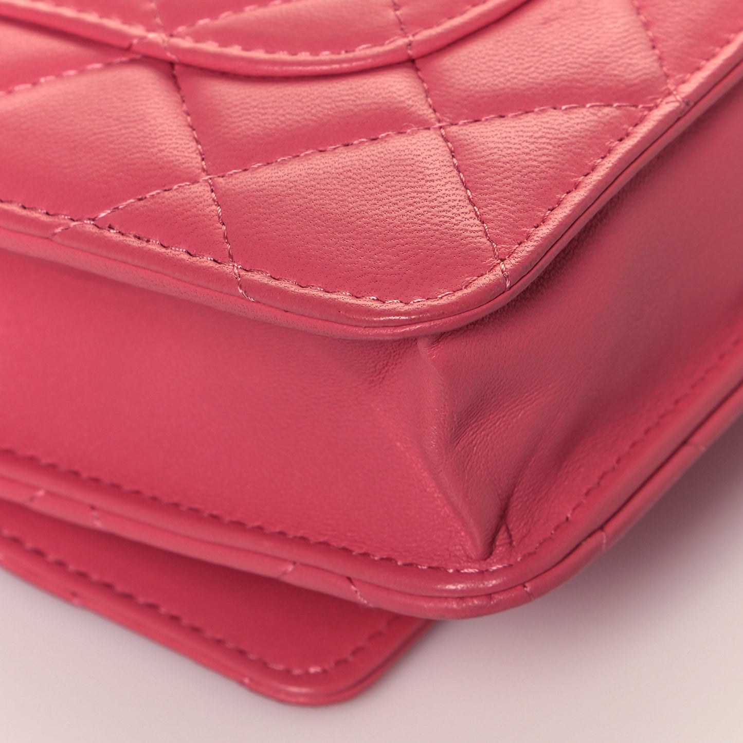 Lambskin Quilted Wallet On Chain WOC Pink