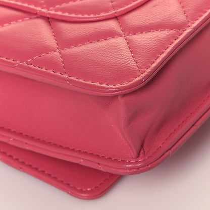 Chanel Lambskin Quilted Wallet On Chain WOC Pink 11 of 15