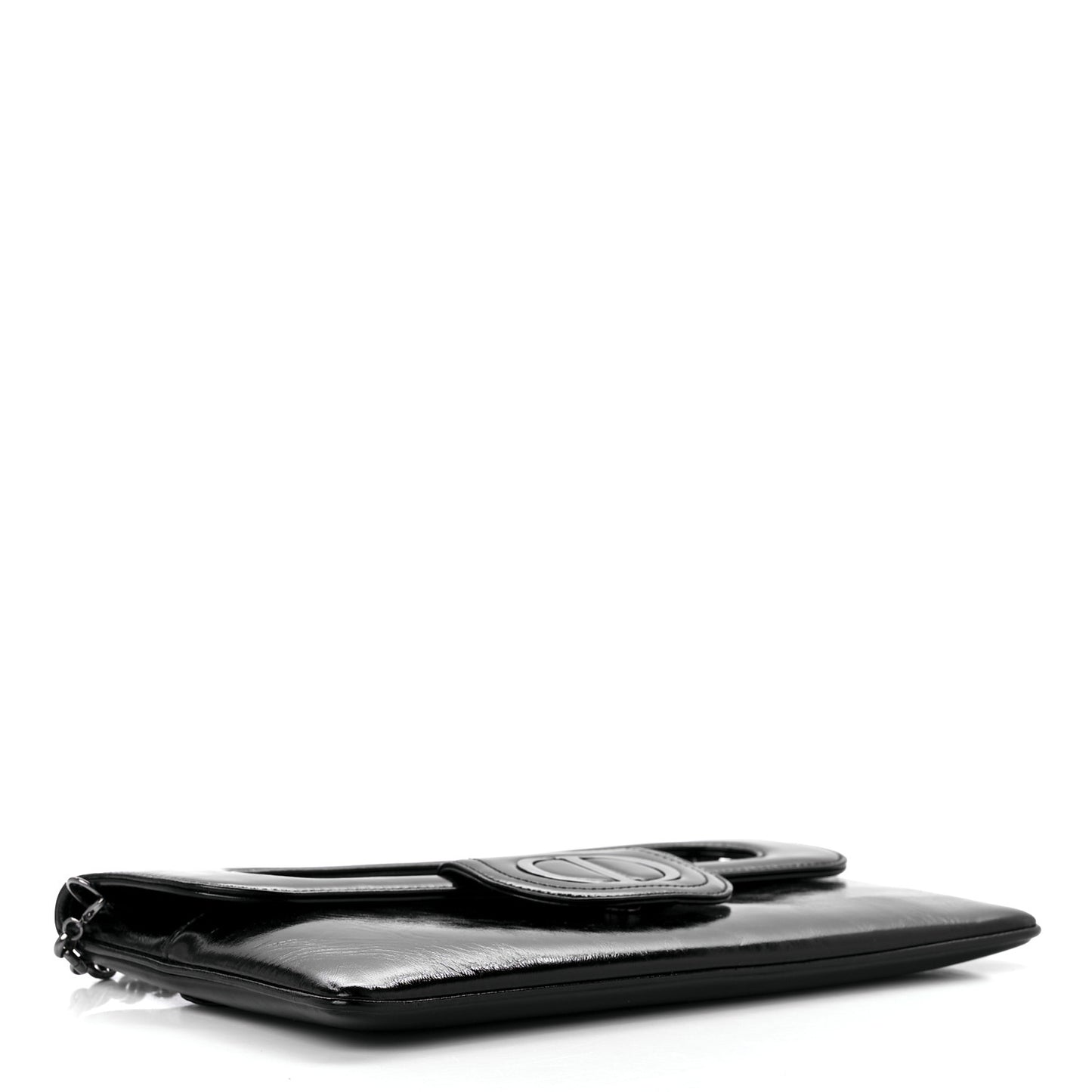 Crinkled Patent Lambskin Medium Diordouble Chain Bag Black