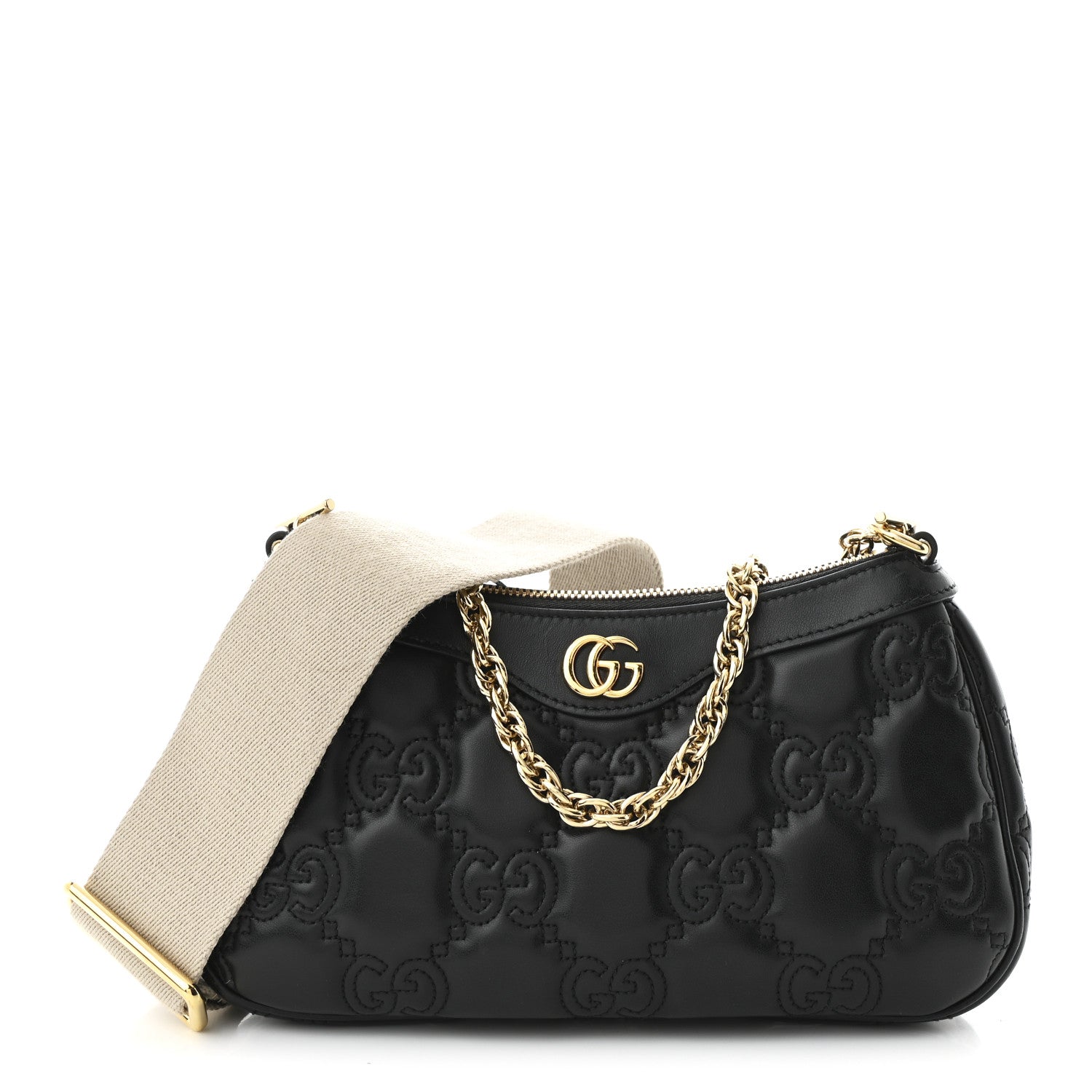Gucci Calfskin GG Matelasse Chain Handbag Black Natural 1 of 10
