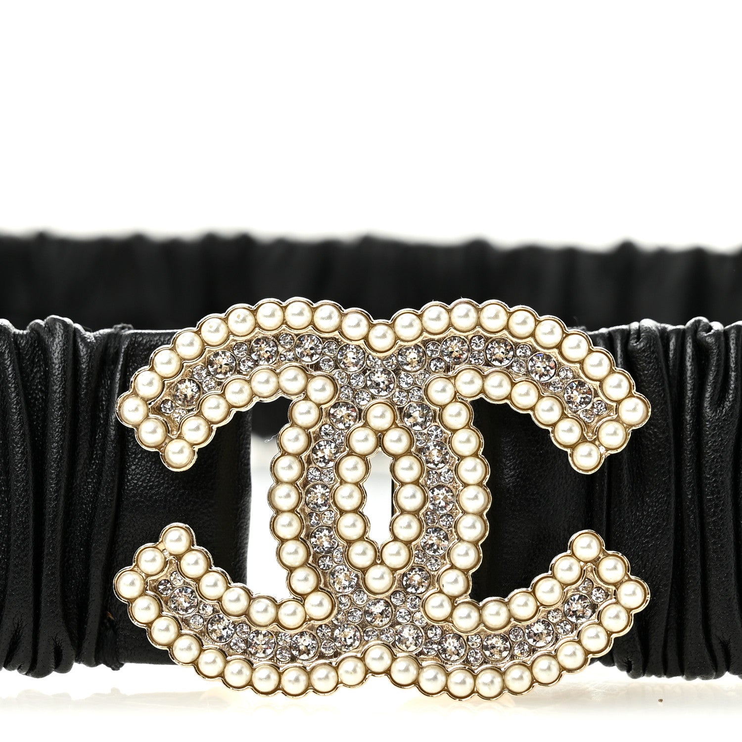 Chanel Lambskin Crystal Pearl CC Belt 80 32 Black 3 of 6