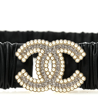 Chanel Lambskin Crystal Pearl CC Belt 80 32 Black 3 of 6