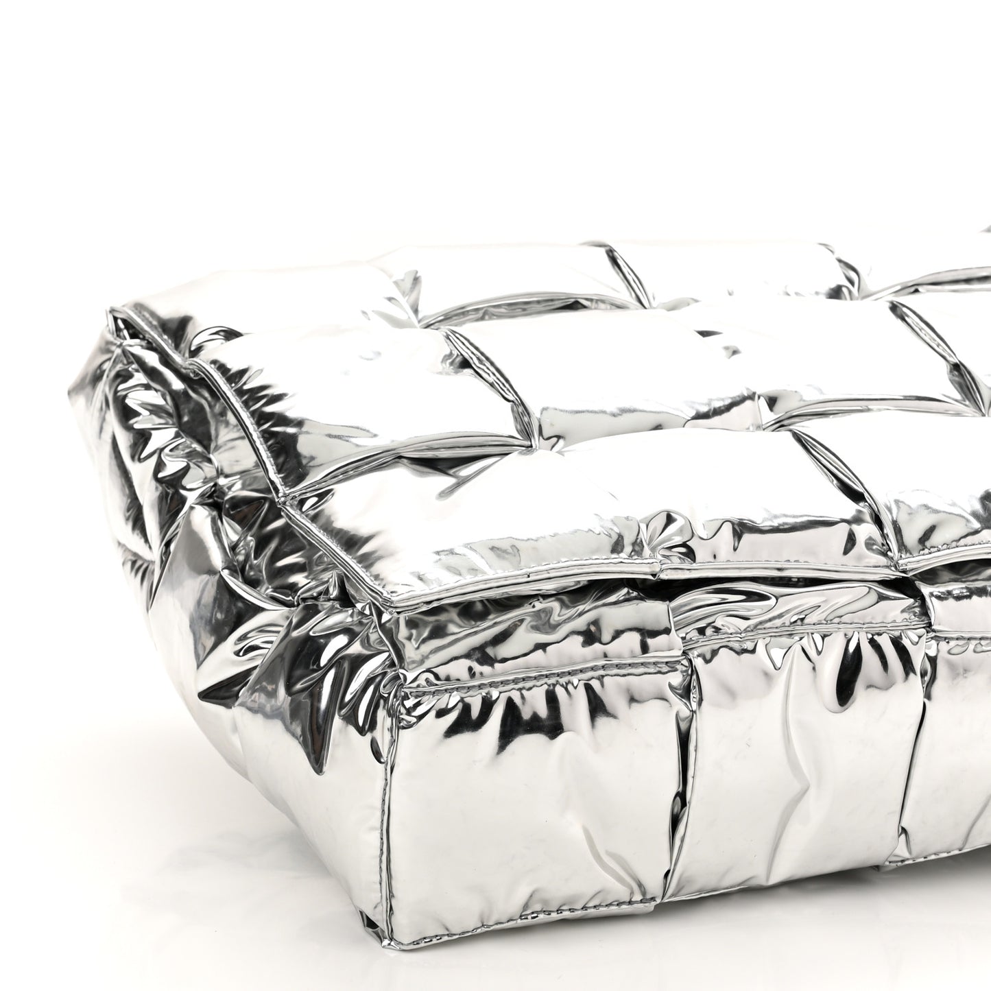 Metallic Calfskin Maxi Intrecciato Padded Cassette Crossbody Bag Silver