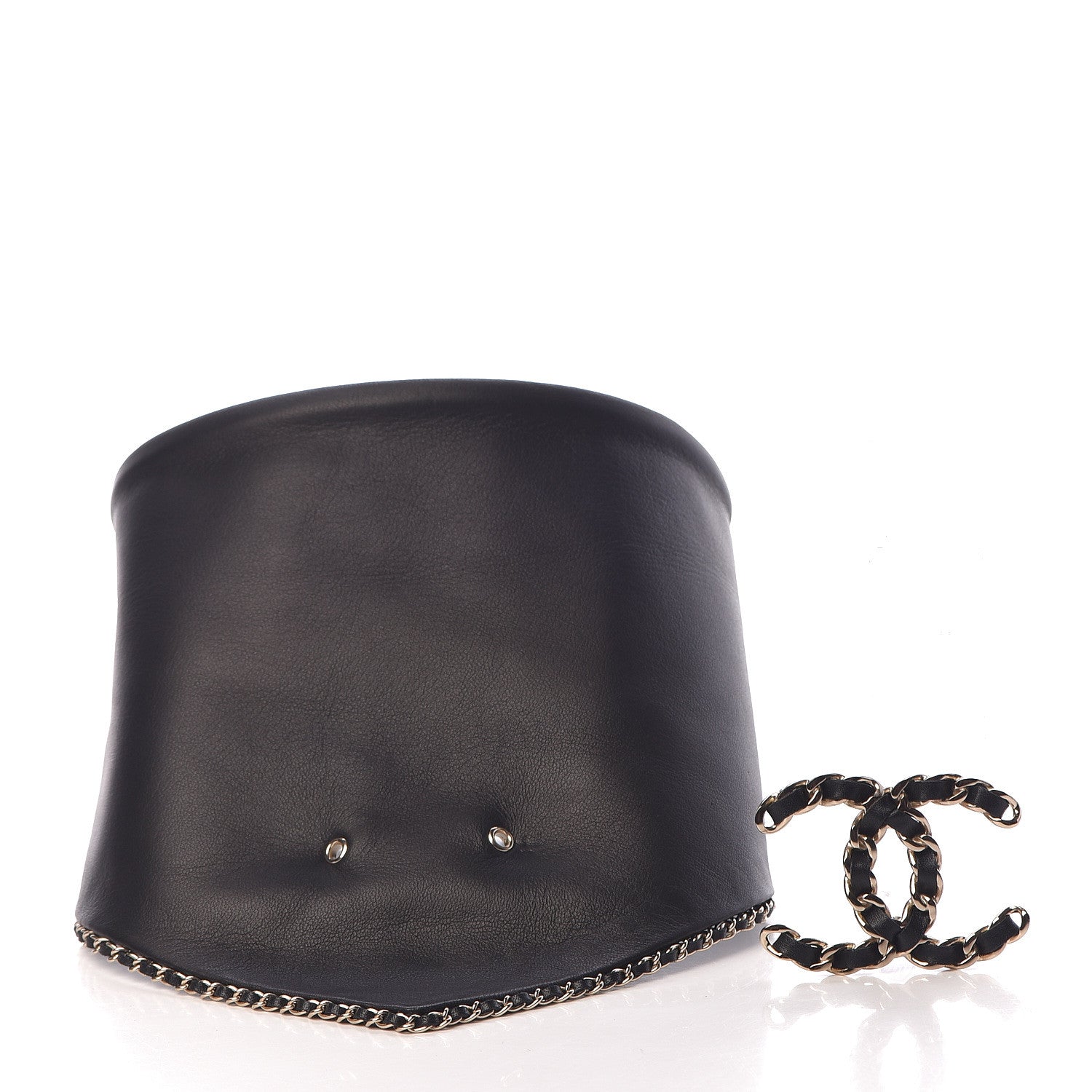 Chanel Lambskin Calfskin Chain CC Bandana Black Gold 11 of 12