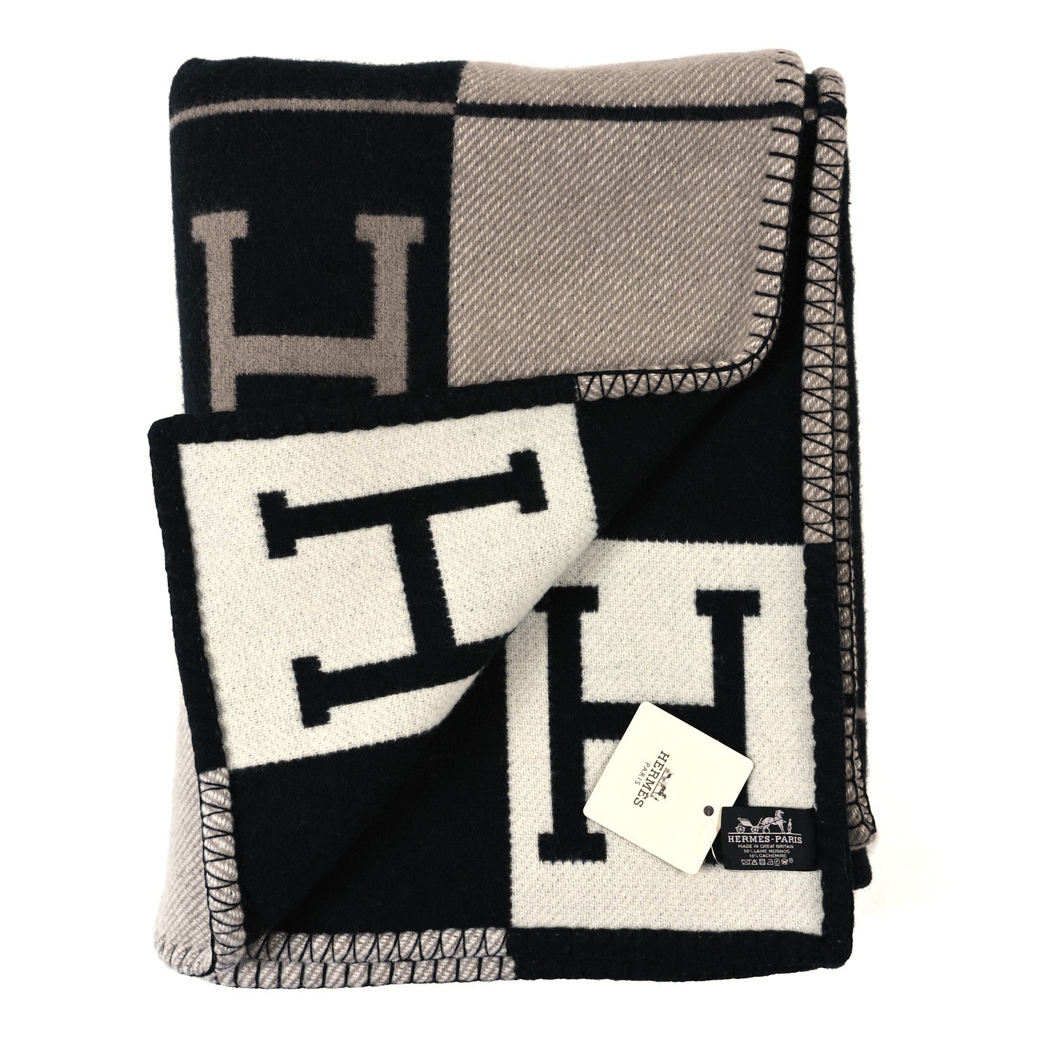 Hermes Wool Cashmere Avalon Blanket Ecru Gris Fonce 2 of 3