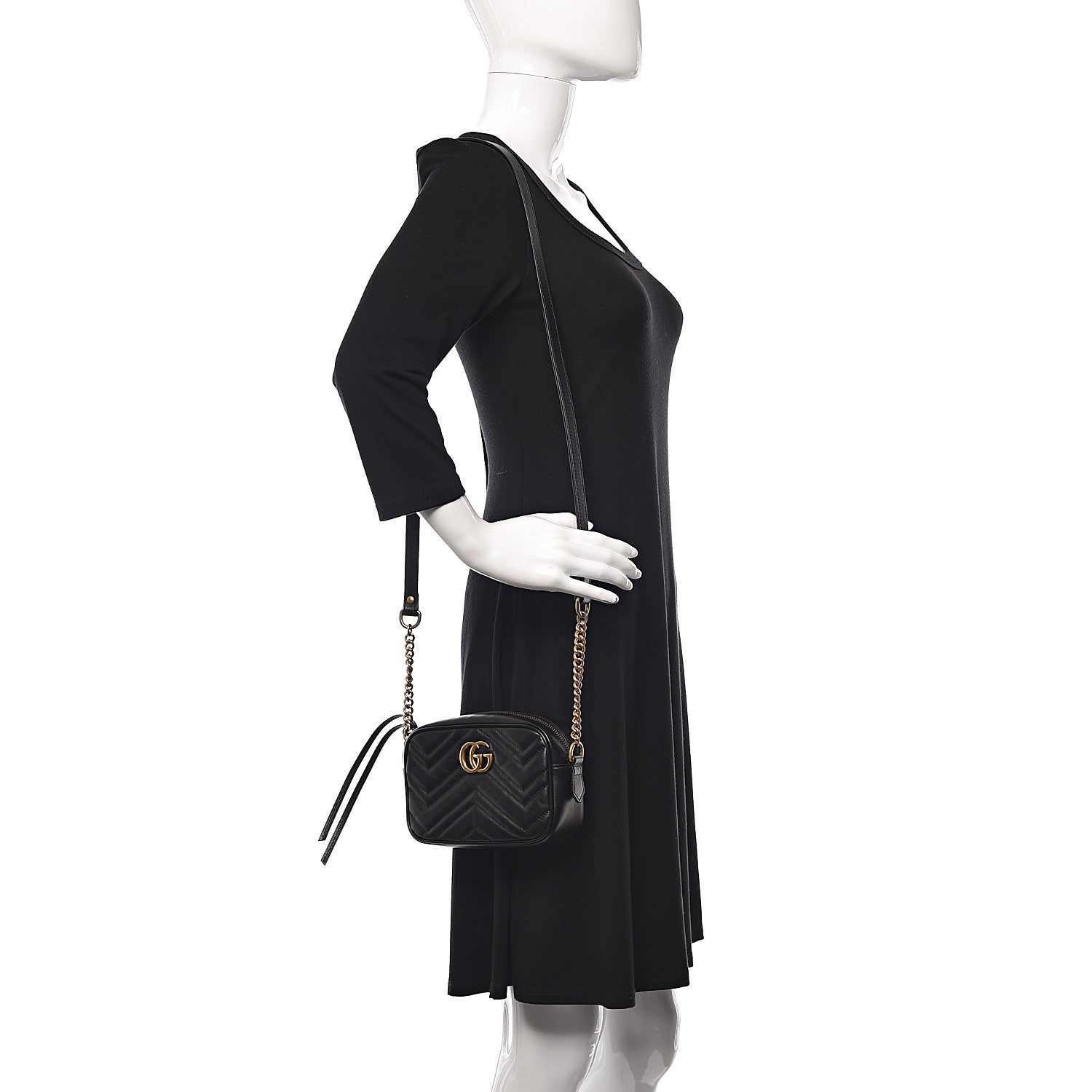 Gucci Calfskin Matelasse Mini GG Marmont Chain Shoulder Bag Black 2 of 11