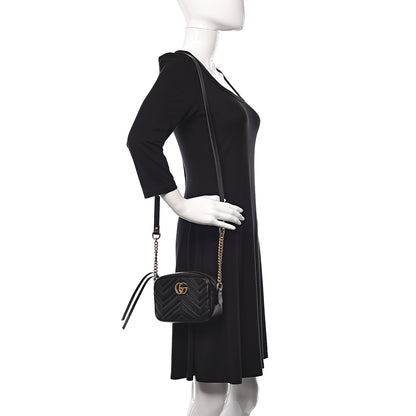 Gucci Calfskin Matelasse Mini GG Marmont Chain Shoulder Bag Black 2 of 11