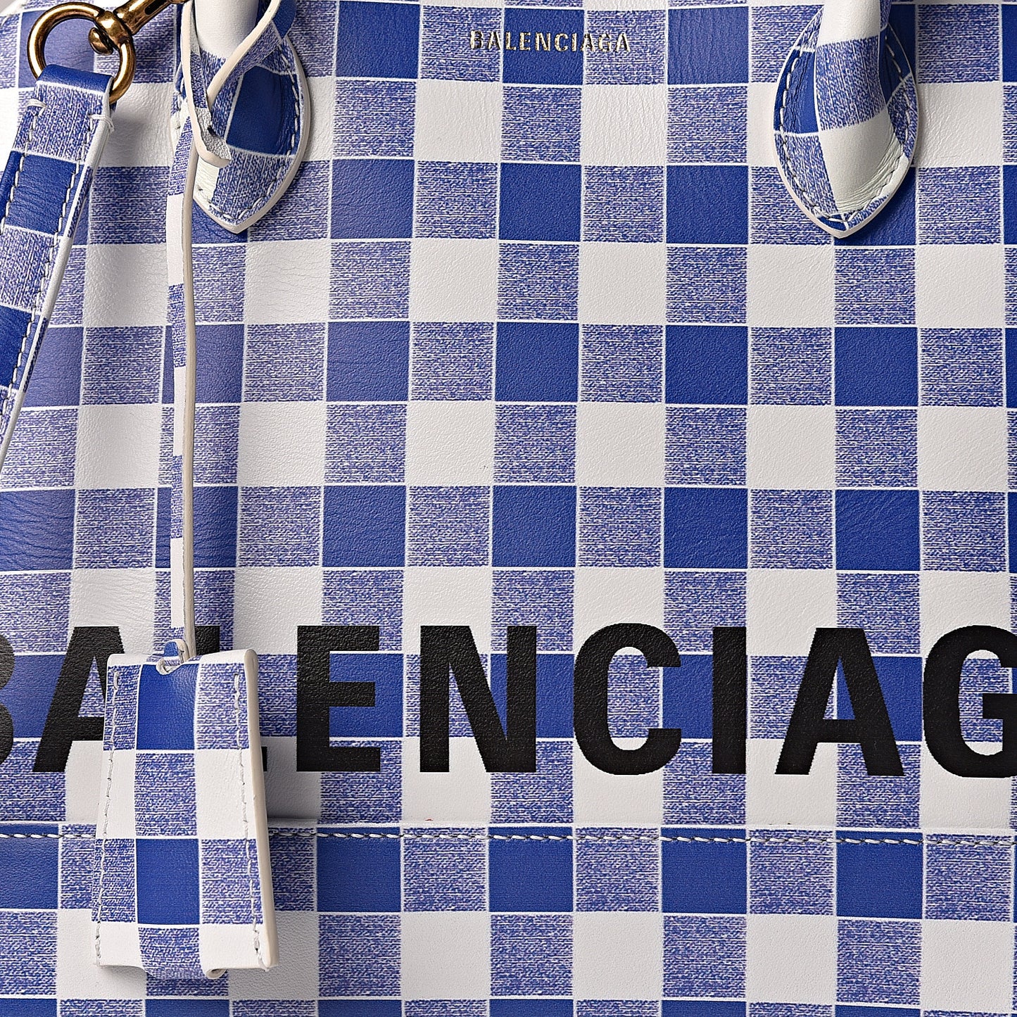 Calfskin Checked S Ville Top Handle Bag Bleu