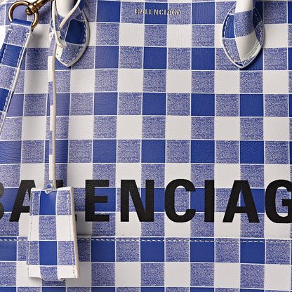 Balenciaga Calfskin Checked S Ville Top Handle Bag Bleu 7 of 9