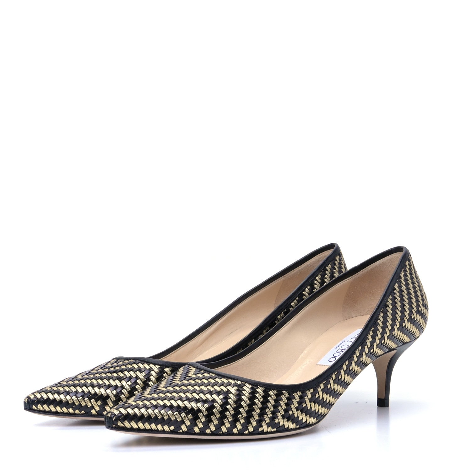 Jimmy Choo Patent Woven Aza 50 Pumps 40.5 Black Gold 2 of 4