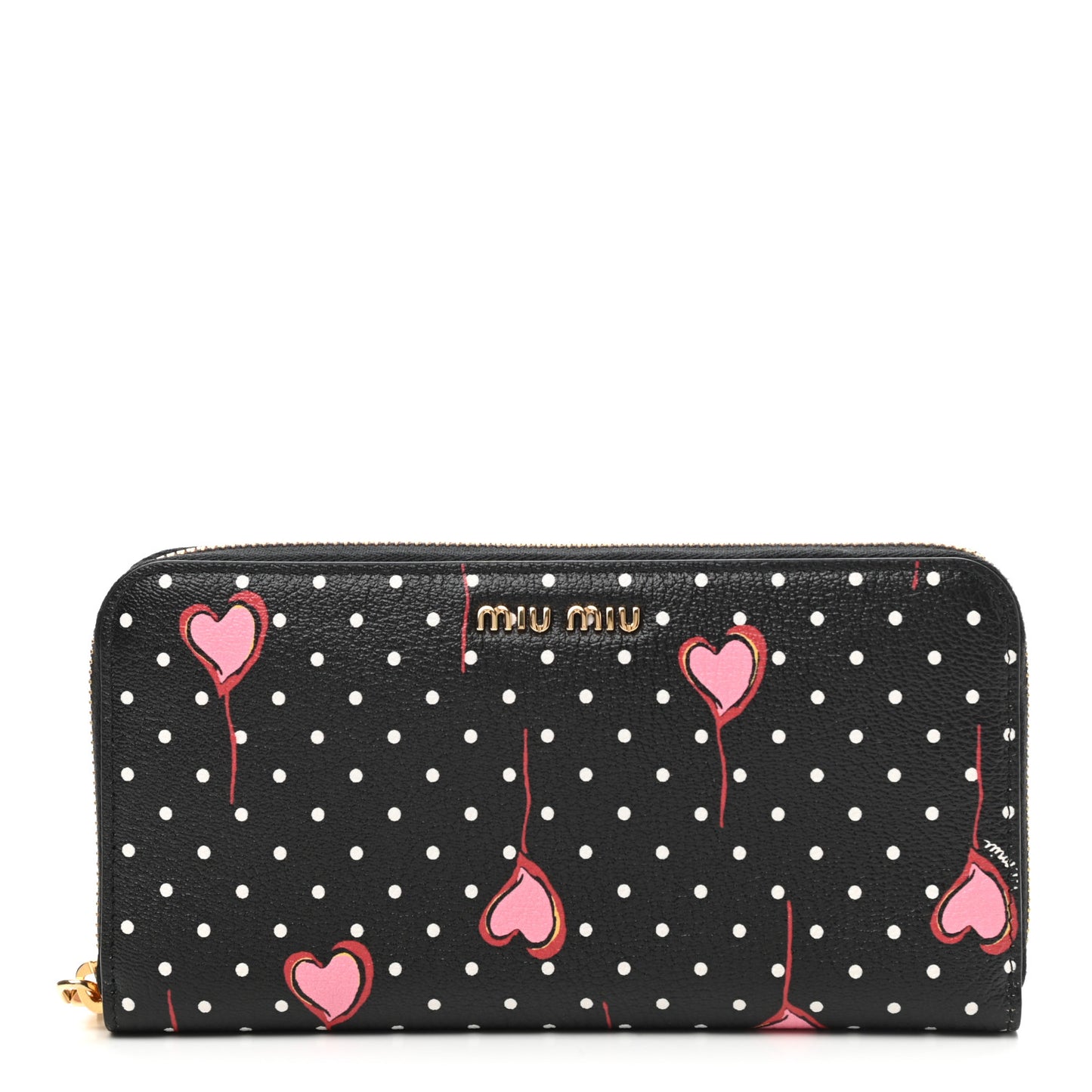 Goatskin Madras Heart Print Zip Around Wallet Black Rose