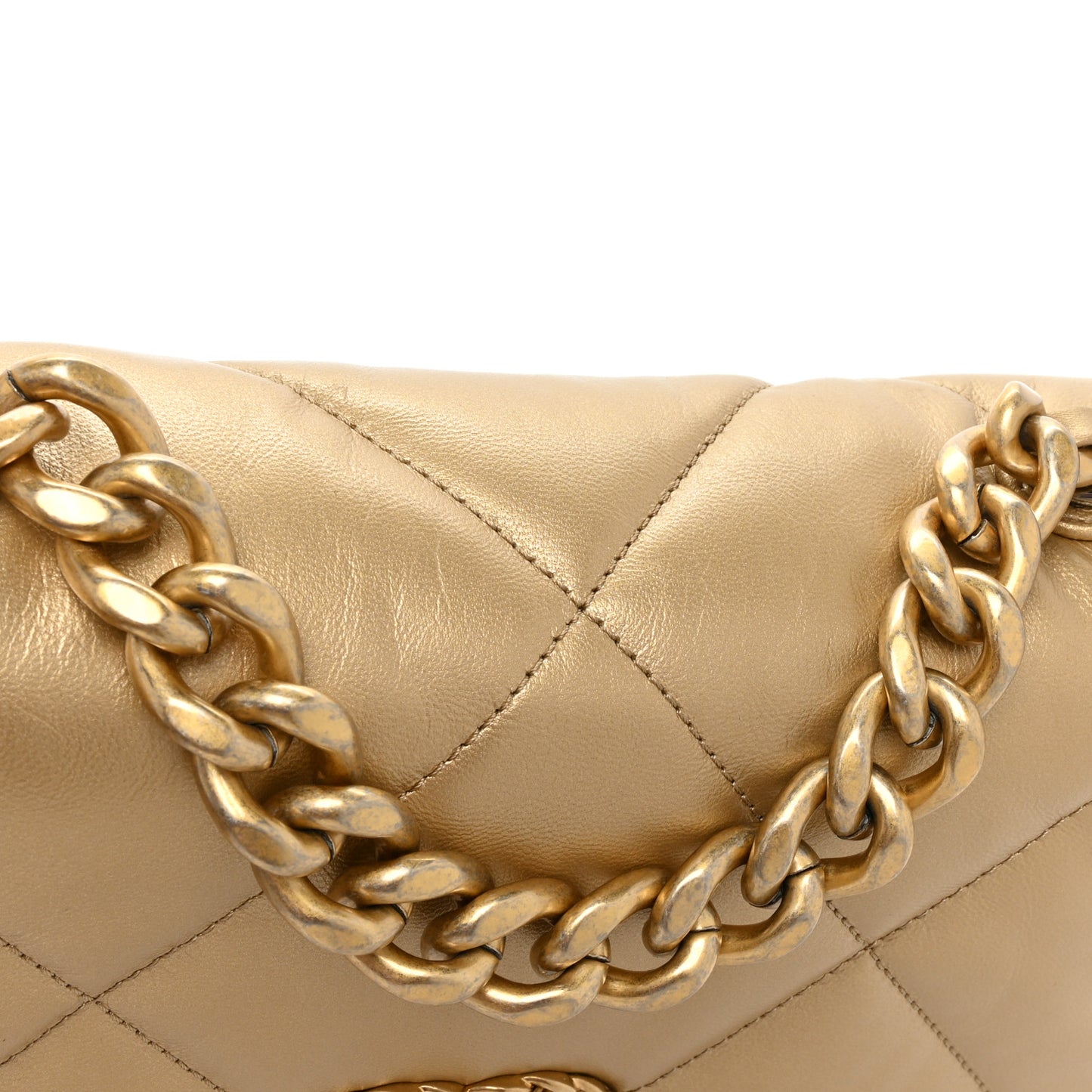 Metallic Goatskin Quilted Medium Chanel 19 Flap Gold