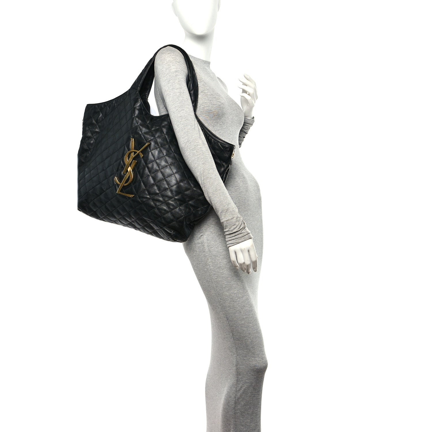 Saint Laurent Lambskin Quilted Maxi Icare Shopping Tote Black 2 of 14