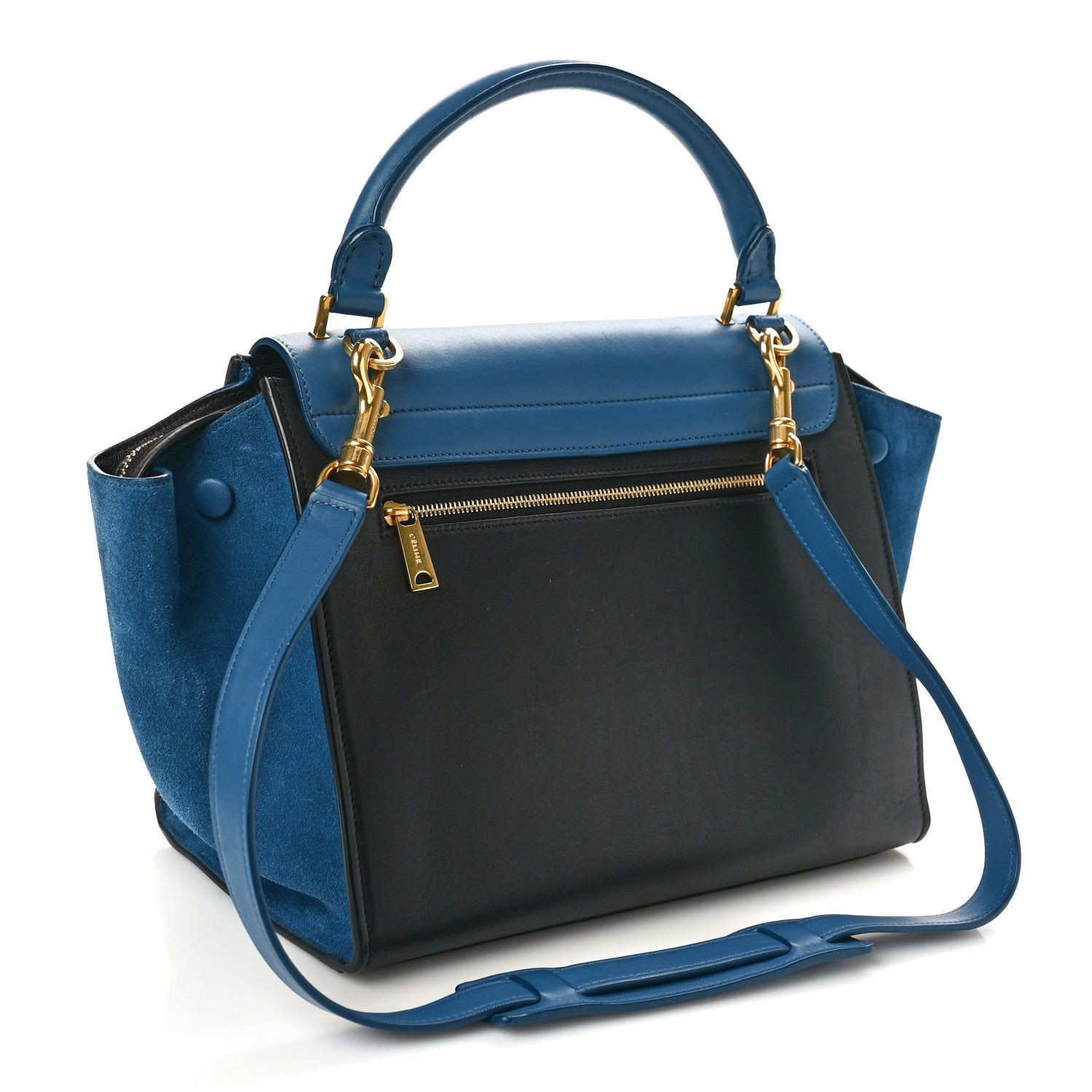 Celine Smooth Calfskin Suede Small Trapeze Deepsea 3 of 8
