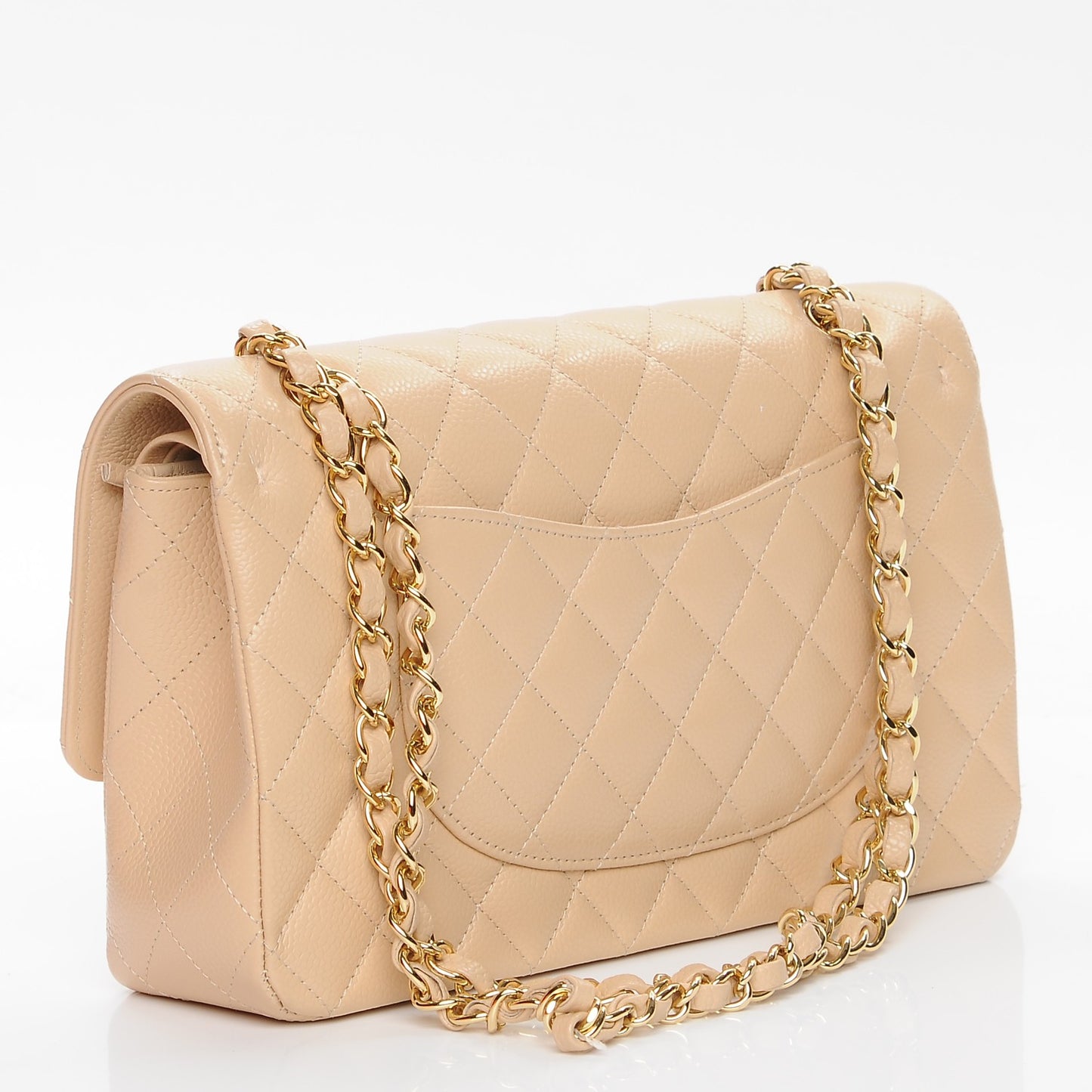 Caviar Quilted Medium Double Flap Beige Clair