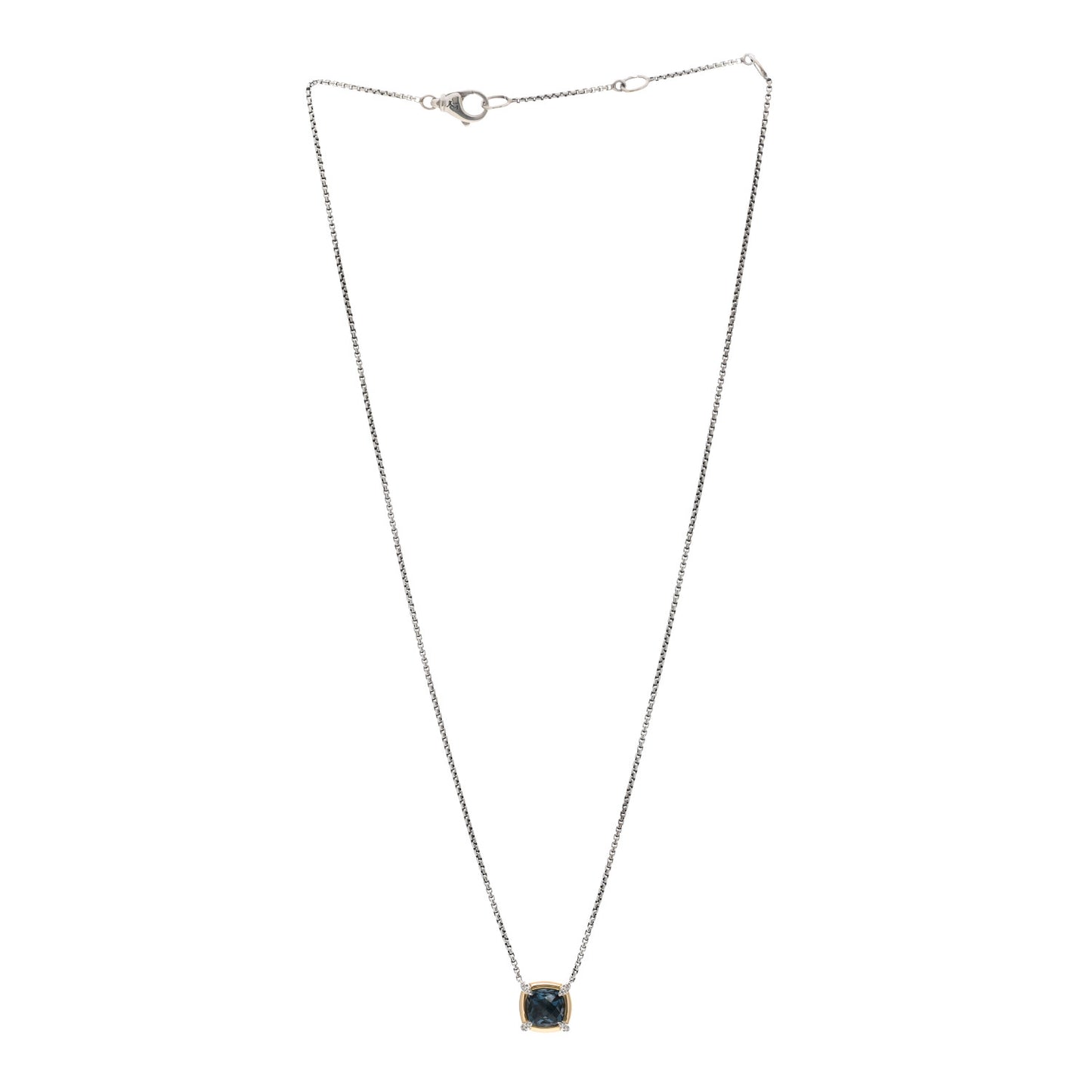Sterling Silver 18K Yellow Gold Diamond Blue Topaz 7mm Petite Chatelaine Pendant Necklace