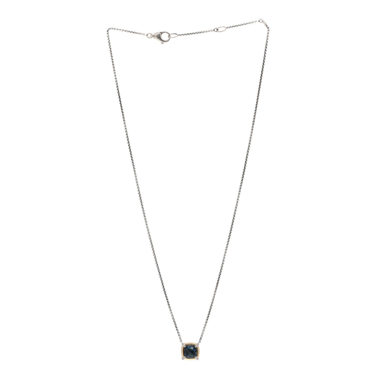 David Yurman Sterling Silver 18K Yellow Gold Diamond Blue Topaz 7mm Petite Chatelaine Pendant Necklace 3 of 4