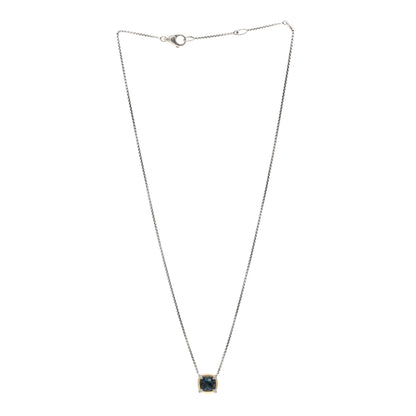 David Yurman Sterling Silver 18K Yellow Gold Diamond Blue Topaz 7mm Petite Chatelaine Pendant Necklace 3 of 4