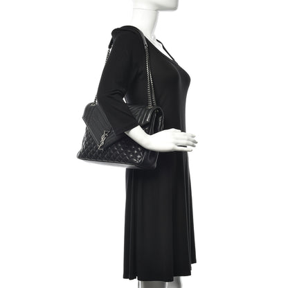 Saint Laurent Calfskin Mixed Matelasse Triquilt Large Monogram Satchel Black 2 of 11