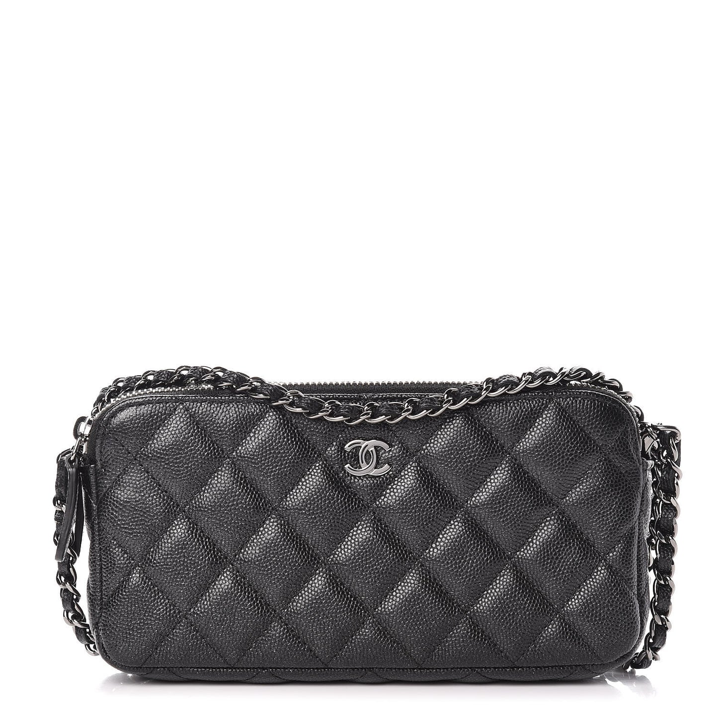Caviar Quilted Small Clutch With Chain Black