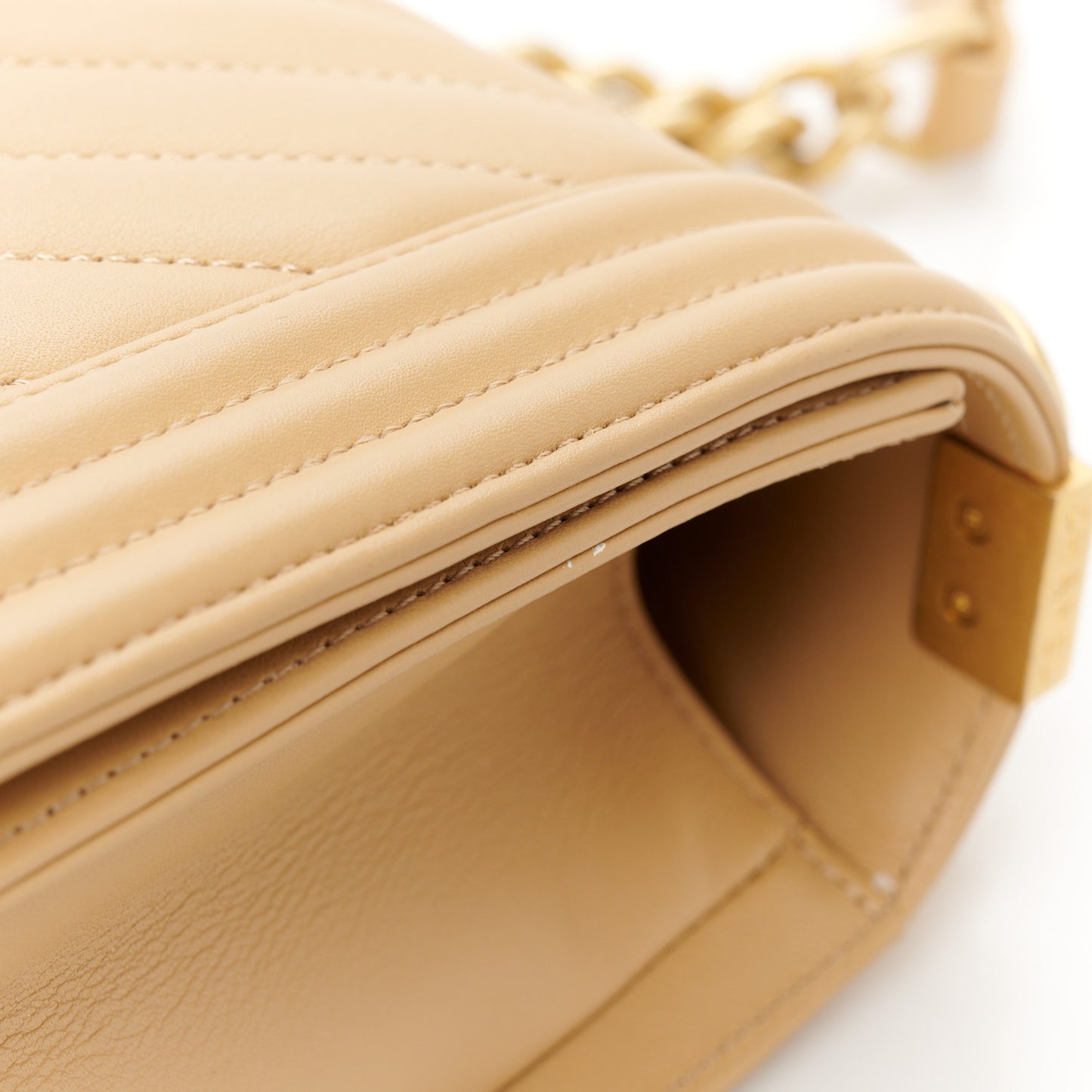 Calfskin Chevron Quilted Medium Boy Flap Beige
