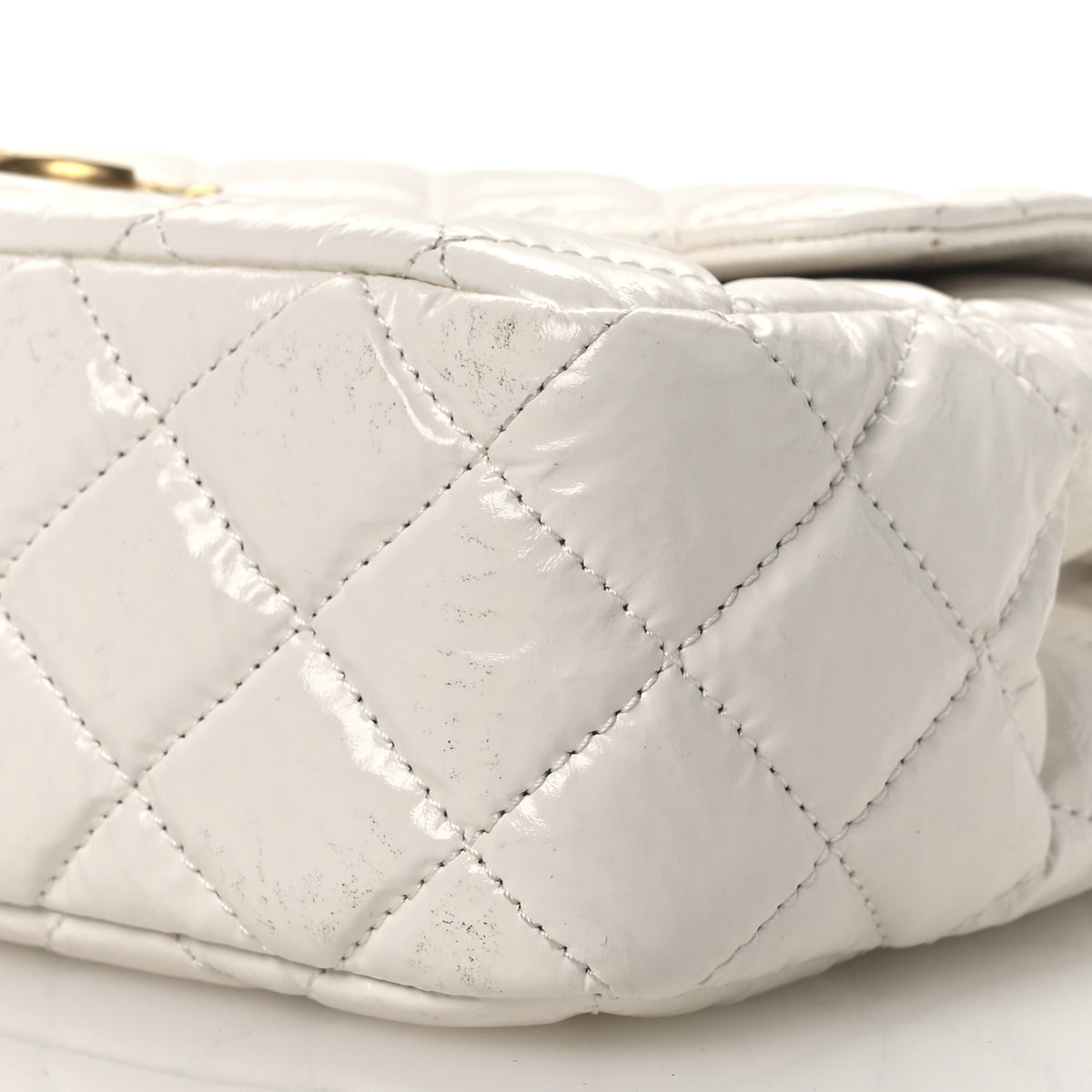 Shiny Crumpled Calfskin Quilted Wavy CC Hobo  White