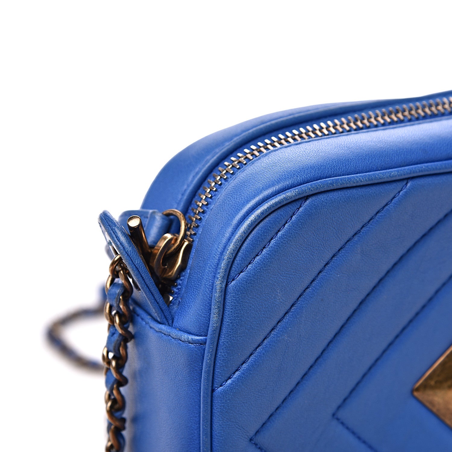 Chanel Lambskin Chevron Quilted Pyramid CC Camera Case Blue 11 of 14