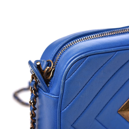Chanel Lambskin Chevron Quilted Pyramid CC Camera Case Blue 11 of 14