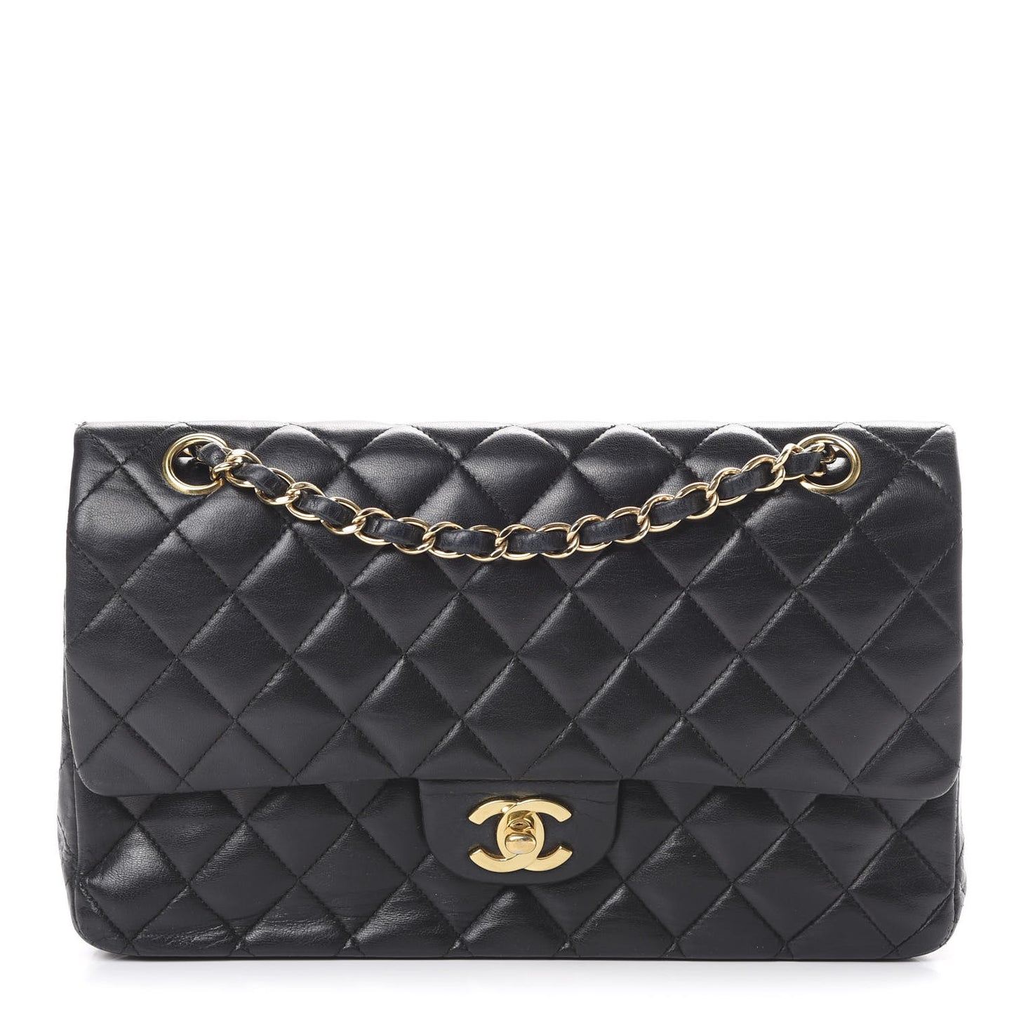 Lambskin Quilted Medium Double Flap Black