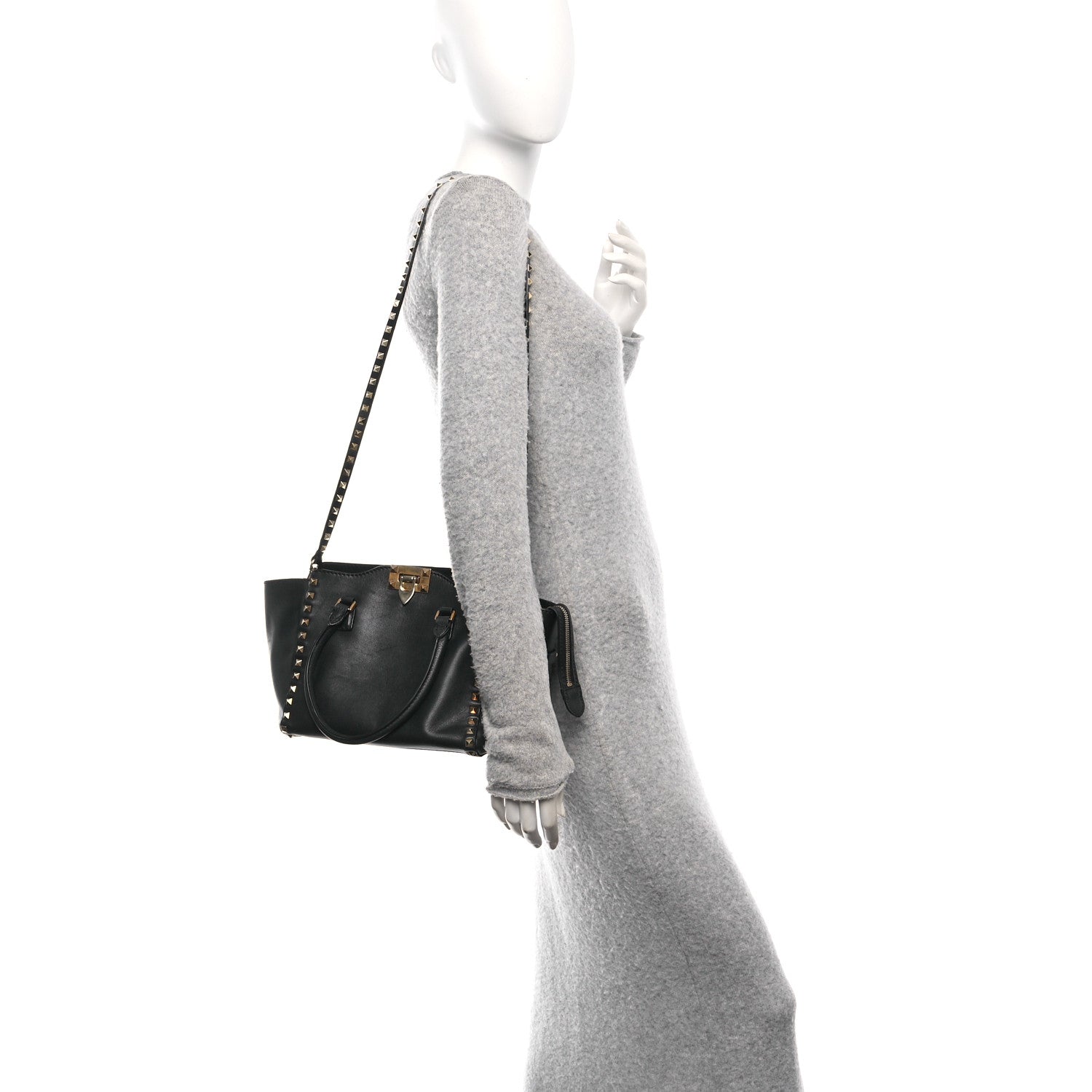 Valentino Garavani Vitello Small Rockstud Double Handle Tote Black 2 of 9