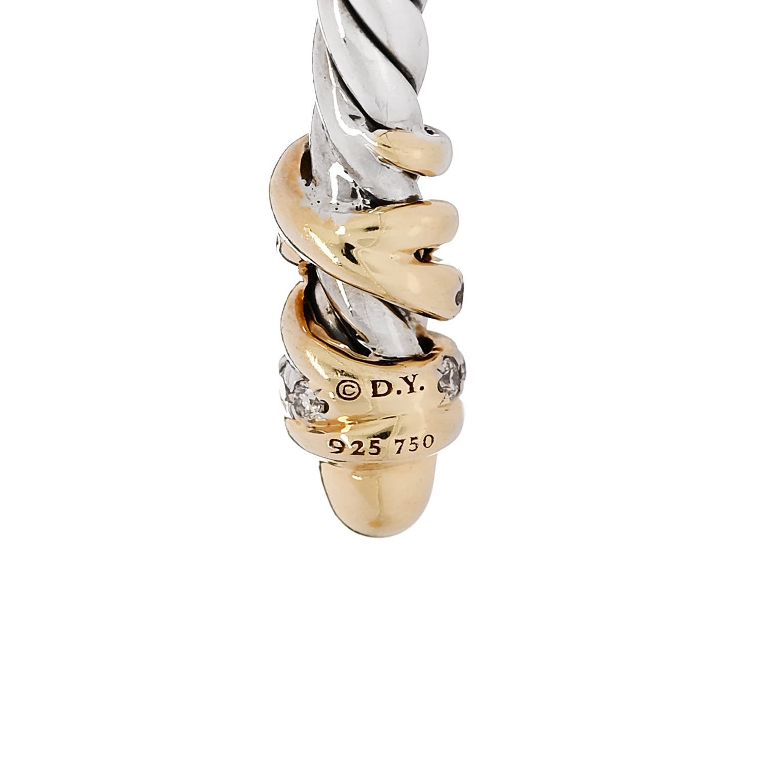 David Yurman Sterling Silver 18K Yellow Gold Diamond 3mm Petite Helena Cuff Bracelet 3 of 4