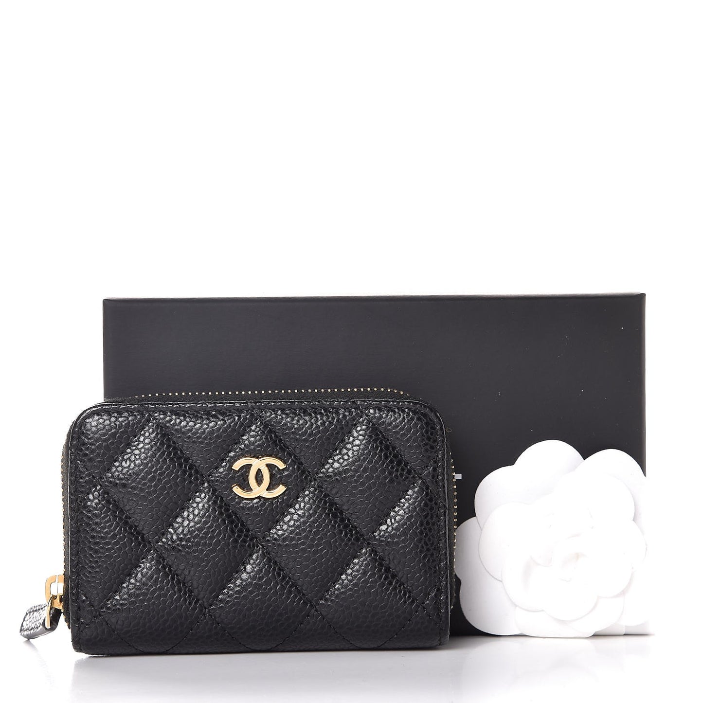 Caviar Quilted Zip Coin Purse Black