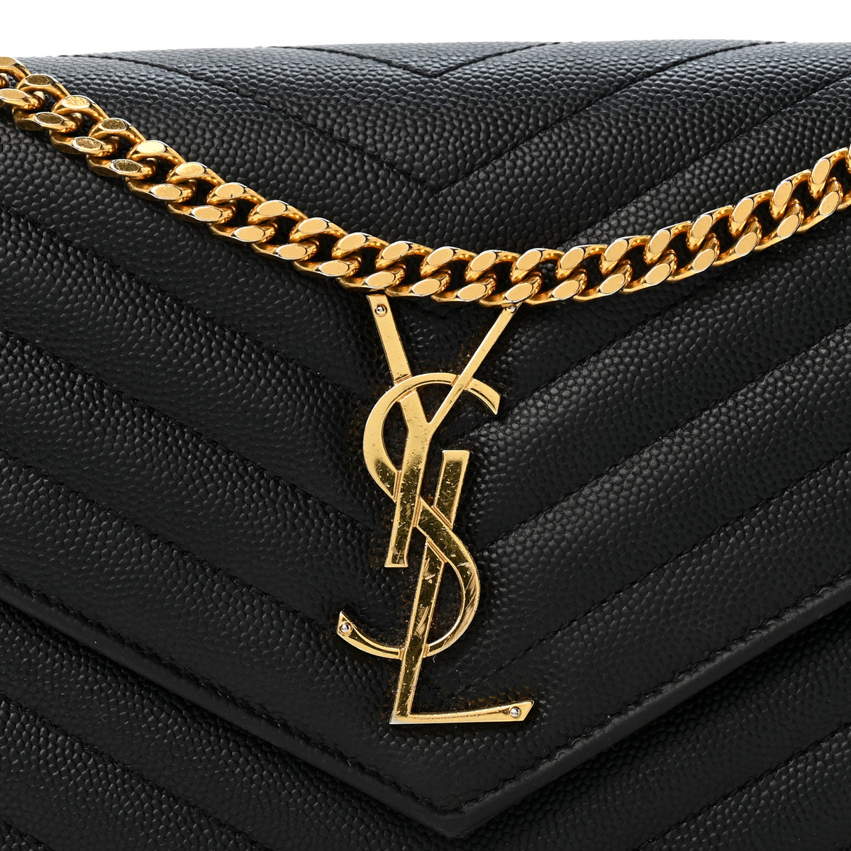 Grain De Poudre Matelasse Chevron Monogram Chain Wallet Black