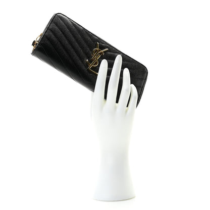Saint Laurent Grain De Poudre Matelasse Chevron Monogram Zip Around Wallet Black 2 of 8