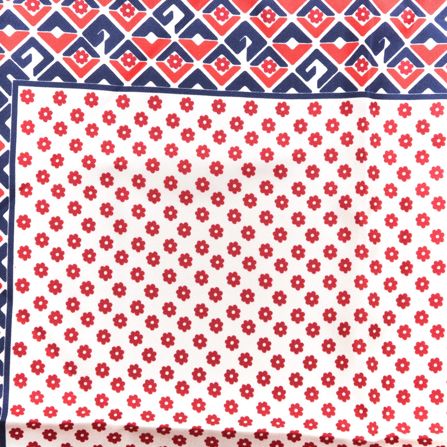 Silk Twill Plainmetric Square Scarf Ivory Blue
