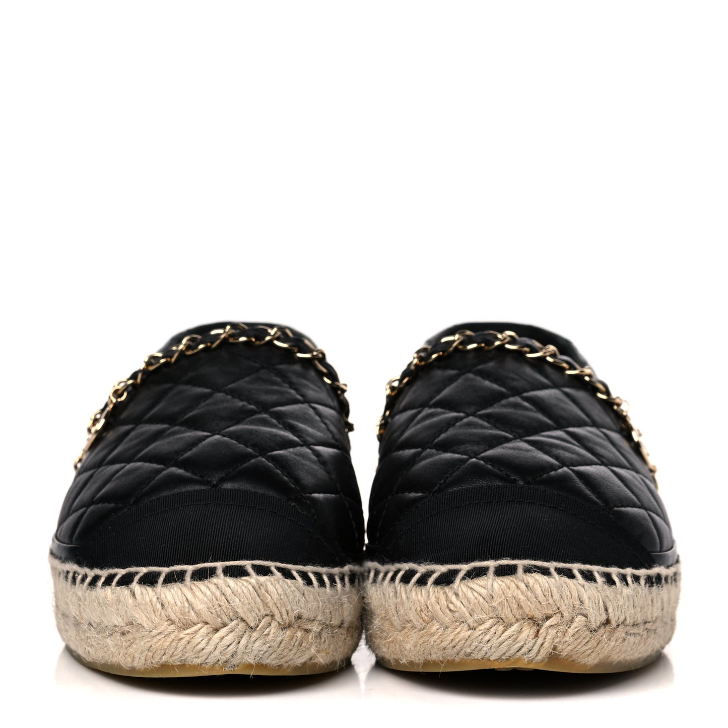 Lambskin Grosgrain Quilted CC Chain Espadrilles 38 Black