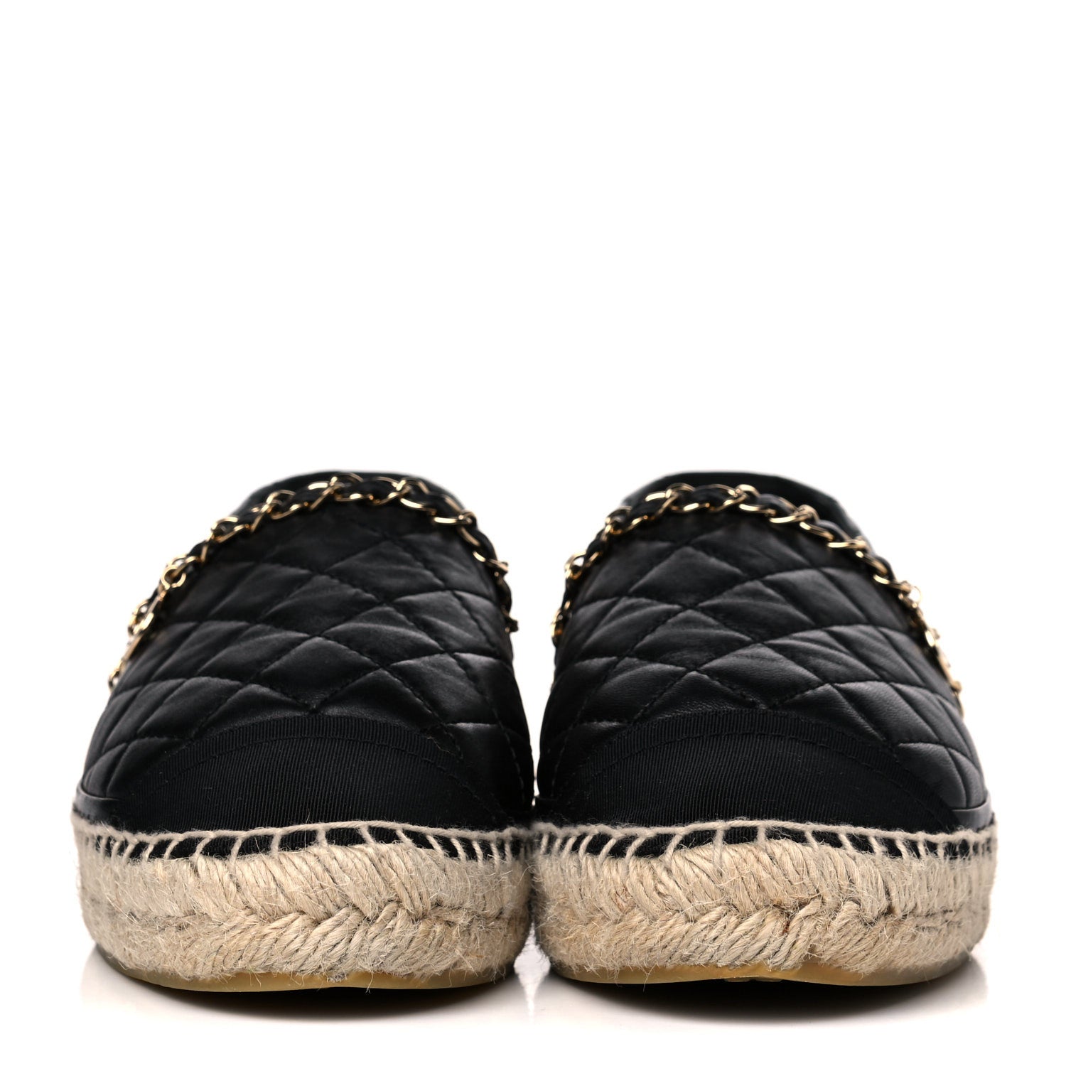 Chanel Lambskin Grosgrain Quilted CC Chain Espadrilles 38 Black 2 of 12
