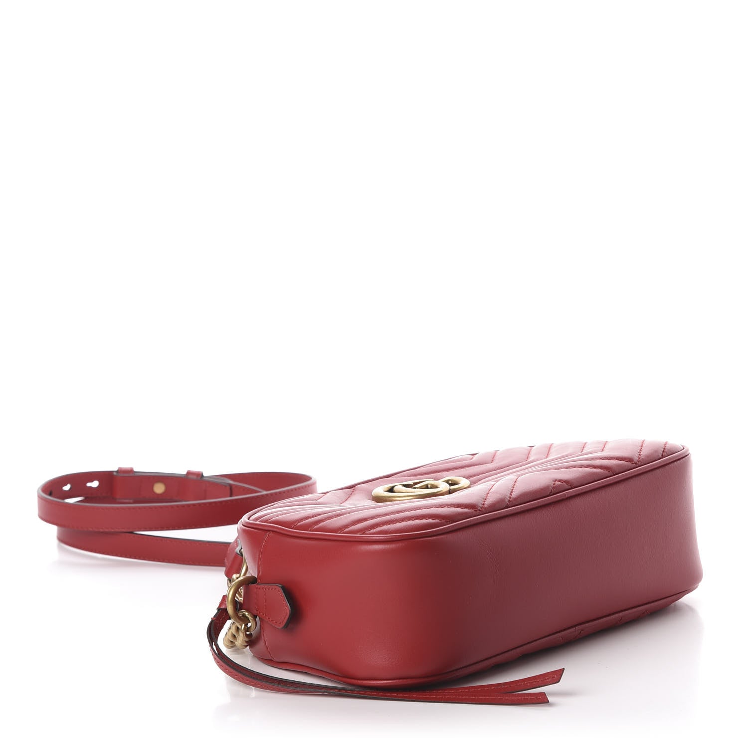 Gucci Calfskin Matelasse Small GG Marmont Chain Shoulder Bag Hibiscus Red 3 of 10