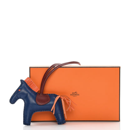 Hermes Milo Lambskin Grigri Rodeo Horse Bag Charm MM Bleu de Malte Rouge H Orange Poppy 3 of 3