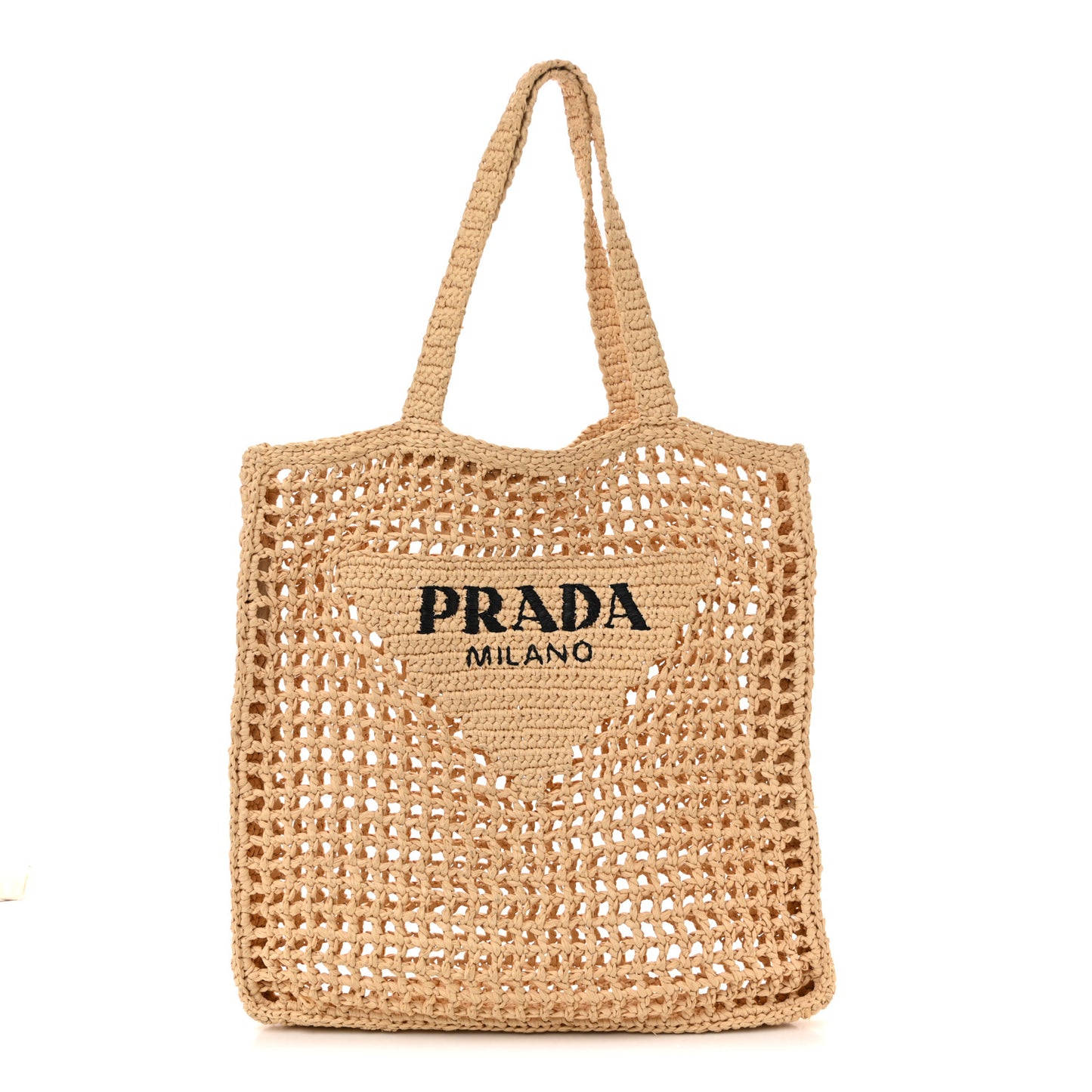 Yarn Raffia Effect Crochet Logo Embroidered Tote Bag Naturale
