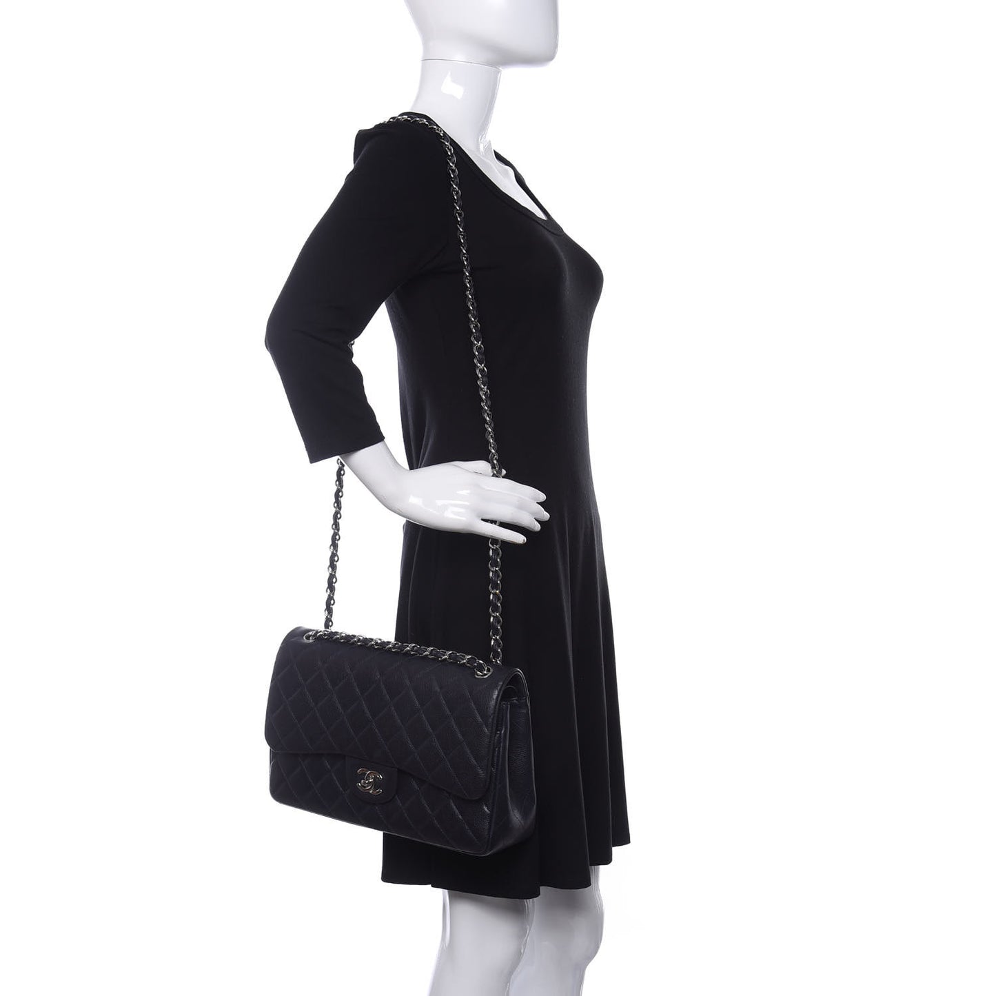 Caviar Quilted Jumbo Double Flap Navy Blue