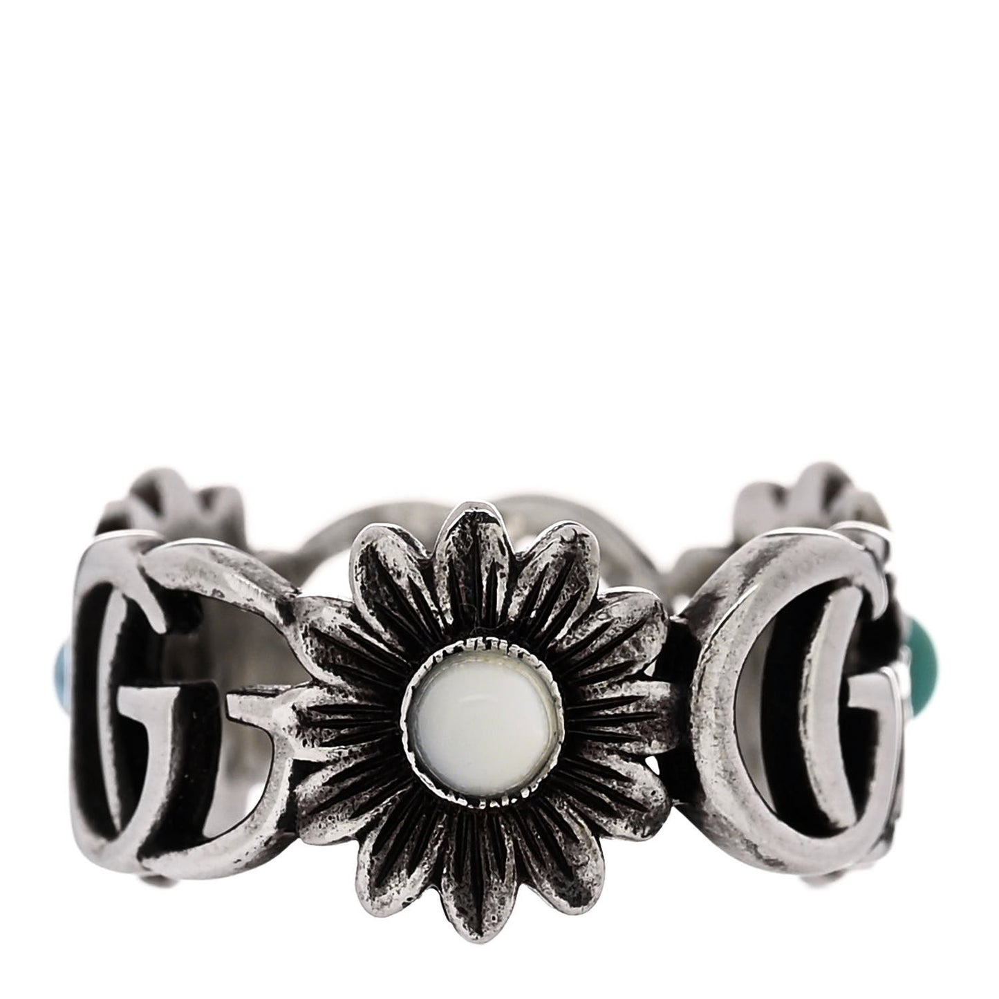 Sterling Silver Topaz Mother of Pearl Turquoise Resin Double G Flower Ring 49 5