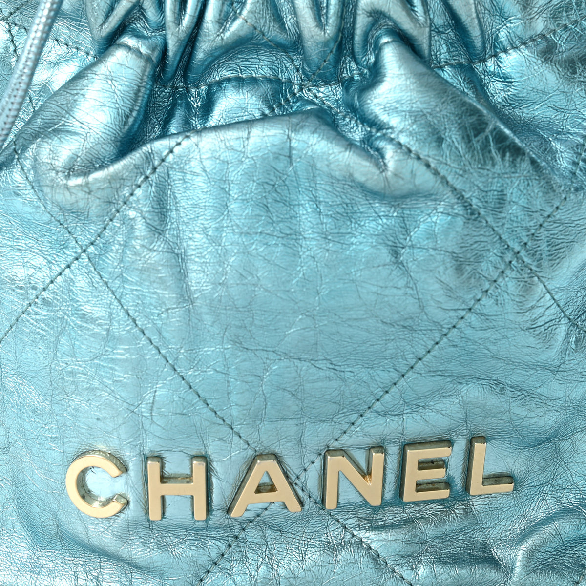 Metallic Calfskin Quilted Mini Chanel 22 Blue