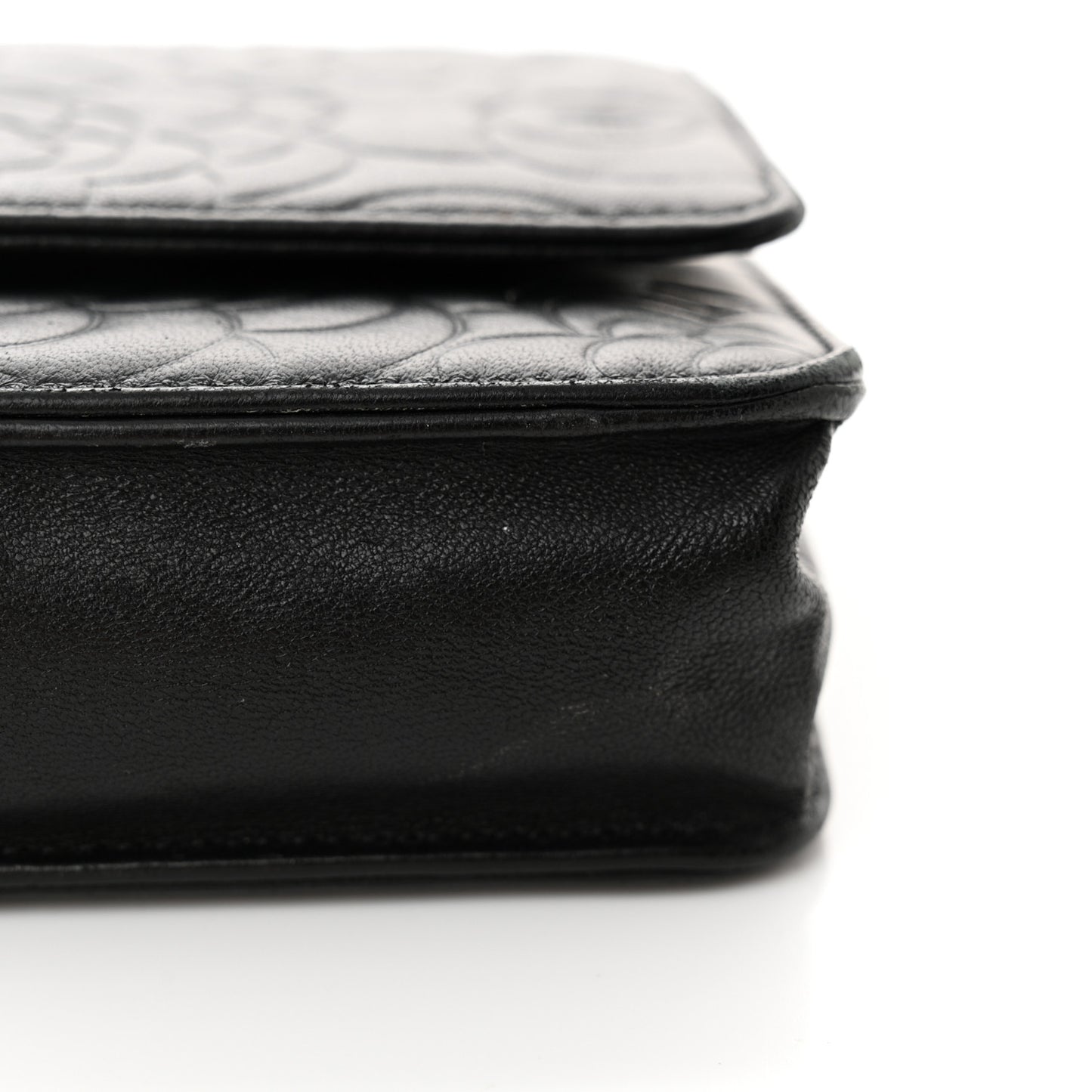 Lambskin Camellia Embossed Wallet on Chain WOC Black