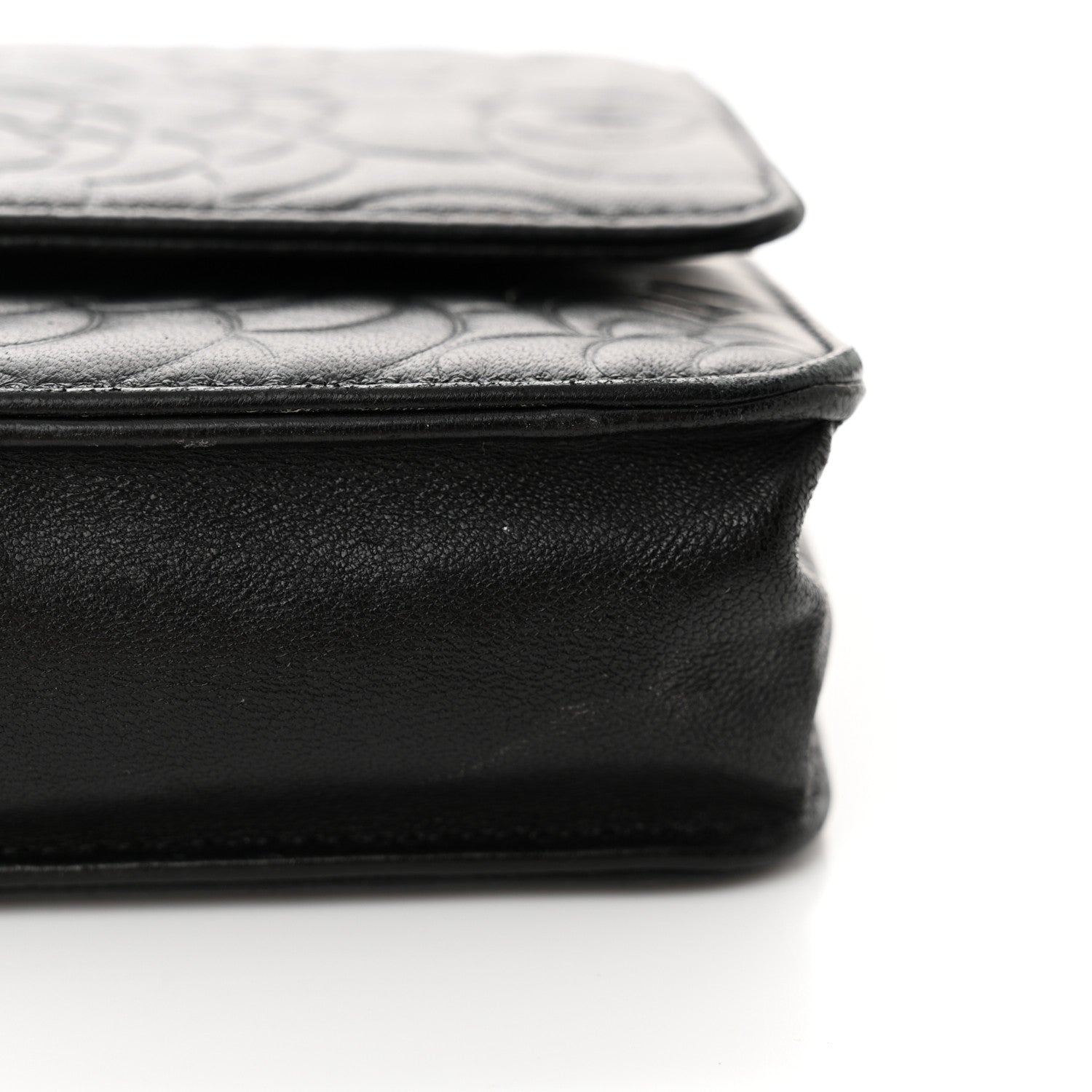 Chanel Lambskin Camellia Embossed Wallet on Chain WOC Black 16 of 17