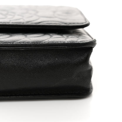 Chanel Lambskin Camellia Embossed Wallet on Chain WOC Black 16 of 17