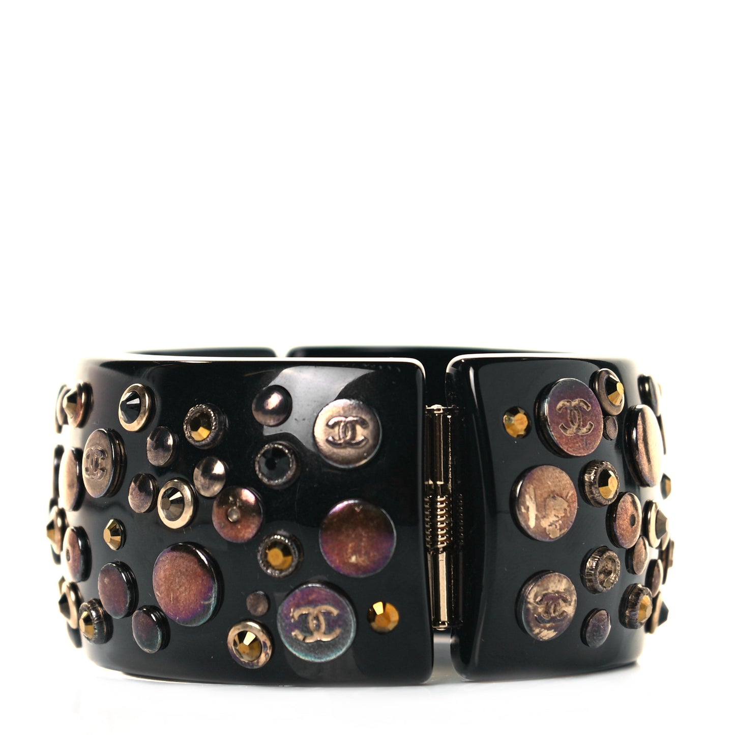 Resin Crystal CC Cuff Bangle Bracelet Black Multicolor
